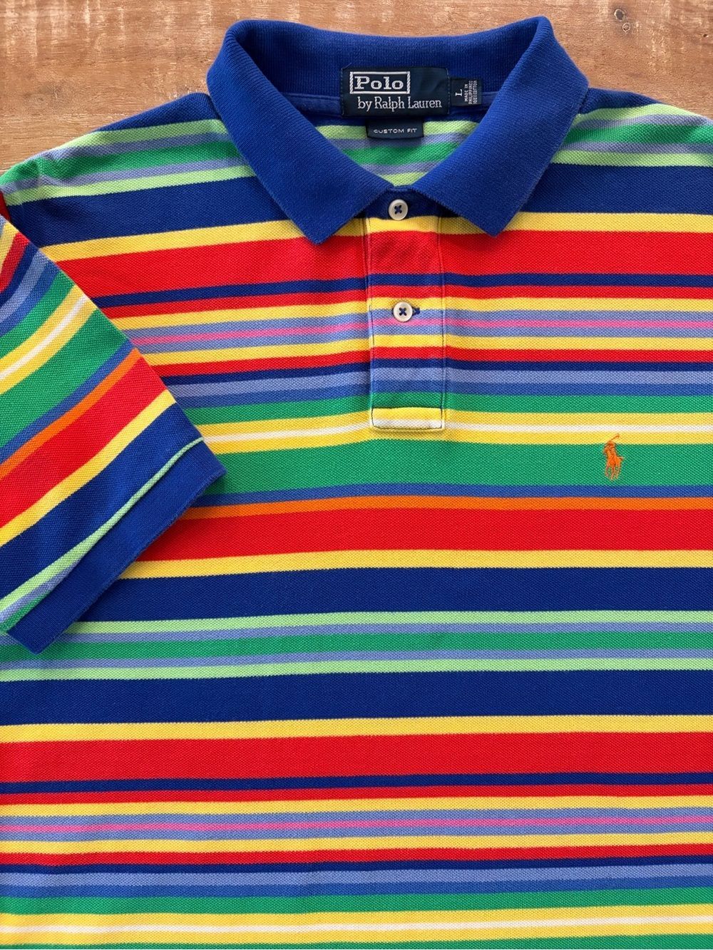 Polo Ralph Lauren Custom Fit Large Polo Bold Multi Color Striped Shirt Pony 90s